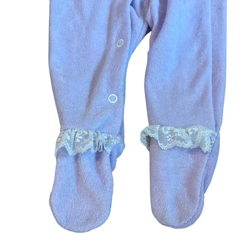 Vintage Baby Carters Baby Girl 6-9M‎ Lavender Footed Terry Sleeper Lace Trim EUC